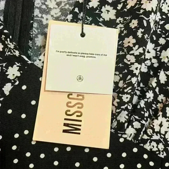 Missguided V Neck Balloon Sleeve Midi Dress Black Floral Polka Dot UK 8 US 4 - Picture 6 of 9